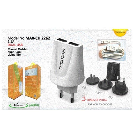 تصویر  شارژر دیواری فست دو پورت ماکسوم مدل CH2265