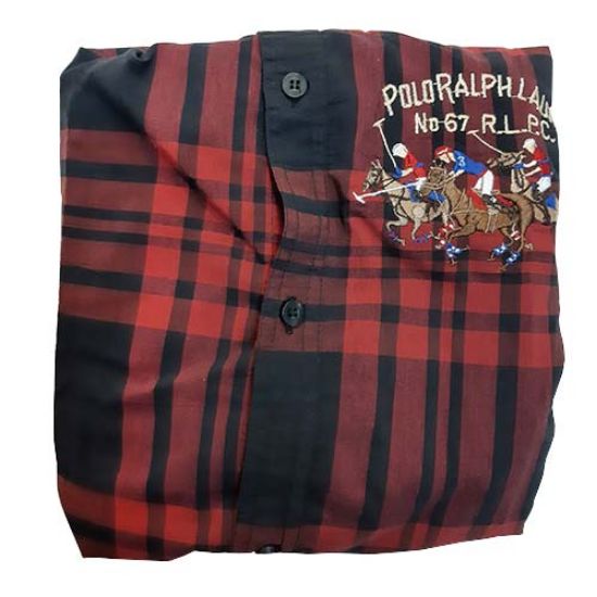 پیراهن چهار خانه قرمز مشکی مدل POLO