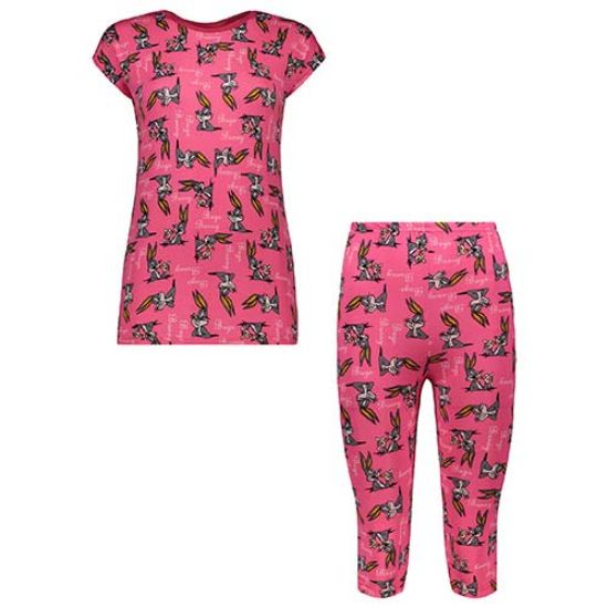 Picture of ست تاپ و شلوار برمودا صورتی شبرنگ طرح خرگوش کد 607