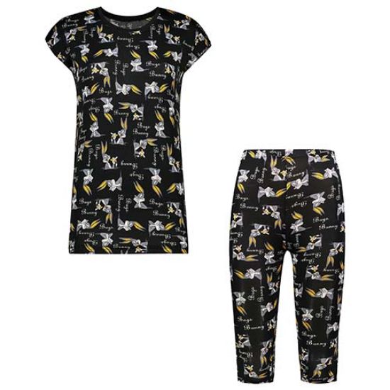 Picture of ست تاپ و شلوار برمودا مشکی طرح خرگوش کد 604