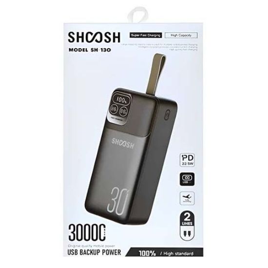 تصویر  پاوربانک شوش مدل SH-130 ظرفیت 30000 میلی آمپر ساعت سفید