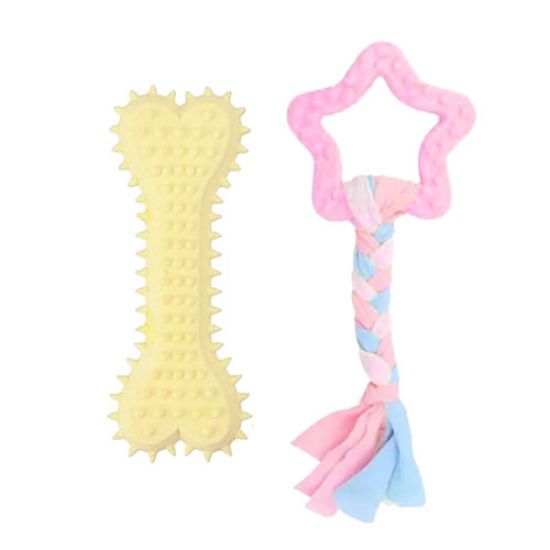 Picture of اسباب بازی دندانی سگ بایو موزارا مدل ستاره و استخوان کرم و صورتی